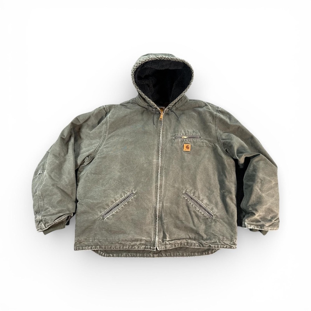 Carhartt Jacket Mens 2XL Moss Green J141 Sherpa Lined‎ Hooded Canvas Workwear